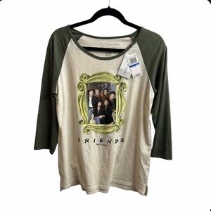 NWT Friends TV Show Raglan Baseball Tee Love Tribe Olive Green Cream XL